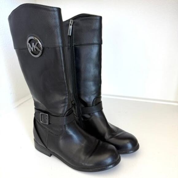 MICHAEL KORS Emma Blaire Riding Boots Black Faux Leather Girls Size 3 Youth - Picture 2 of 8
